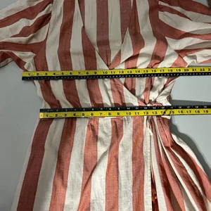 Knox Rose Wrap Dress L Maxi V-Neck Striped Cream‎ Brick Tiered Short Puff Sleeve thumbnail 2