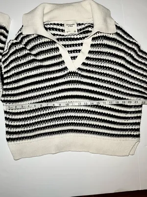 Abercrombie‎ & Fitch Striped Crochet Sweater M | Coastal Grandma Nautical Chic thumbnail 5