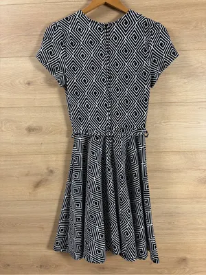SMAK PARLOUR Black/White Geometric Faux Wrap Dress SMALL thumbnail 9