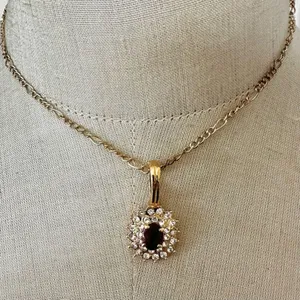 Gold Tone Red and Clear Rhinestones choker Pendant Necklace thumbnail 2