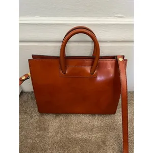 Pratesi Firenze Italian cognac Leather square Satchel Brown cross body bag thumbnail 2