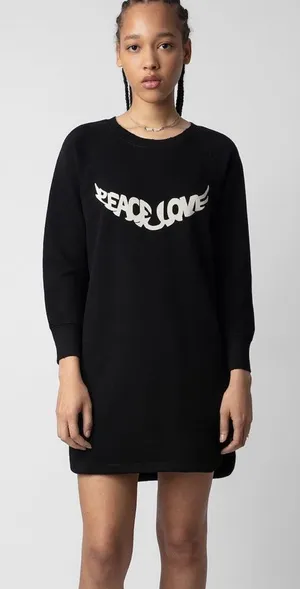 Zadig & Voltaire Diaz Peace Love Black Sweatshirt Mini Dress NWT Women's‎ L M thumbnail 1