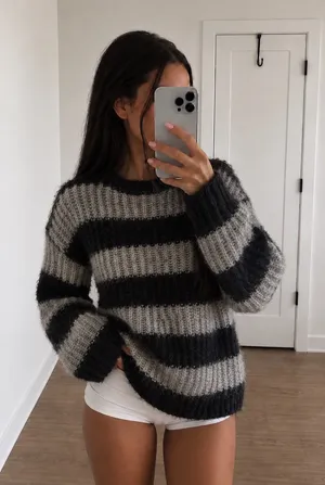 Motel Rocks Black and Gray Striped Oversized Knit Sweater thumbnail 1