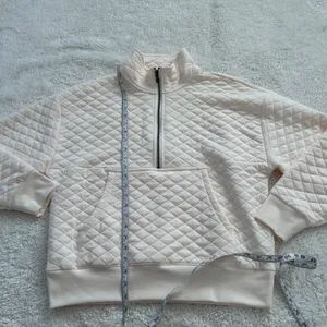 DSG Women's Cream Quilted 1/2 Zip Pullover Sz M Classic Athleisure Sporty Casual thumbnail 5