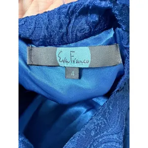 Eva Franco Cocktail Dress Womens 4 Blue Jacquard Criss Cross Back Fit &‎ Flare thumbnail 6