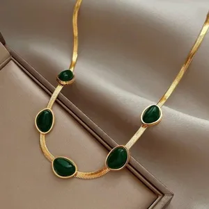 18K Gold Plated Emerald Chain Necklace for Women,Luxury Emerald Necklace thumbnail 5