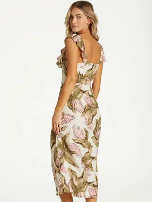 Billabong Pink & Olive Floral Midi Dress NWT Small thumbnail 3