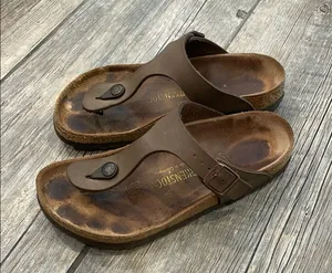 Birkenstock Brown Sandals Contoured Footbed Leather thumbnail 1