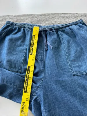L.L. Bean Drawstring Waist Soft Drapey Denim Wide Leg Jeans Large thumbnail 5