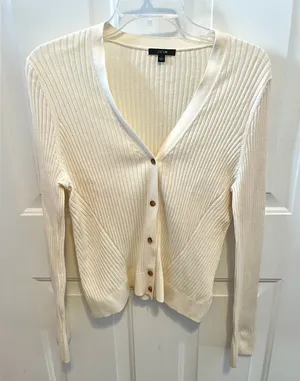 Joe’s Jeans cream ribbed v-neck cardigan thumbnail 1