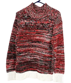 Loft size large chunky knit mock neck pullover sweater orange black‎ white thumbnail 1