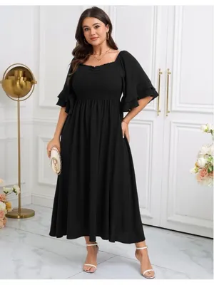 NEW Plus Size Smocked Square Neck Short Sleeve Dress 1X thumbnail 6