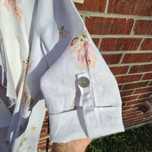 For Cynthia Linen Draped Front Floral 3/4 Sleeves Jacket XL thumbnail 3