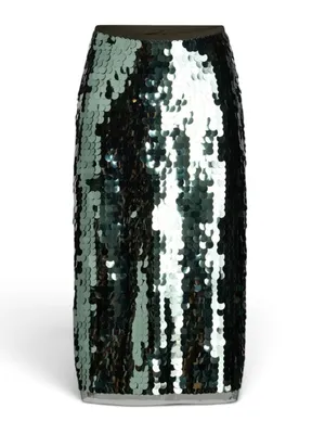 Scoop Olive Green Large Sequin Stretch Low Rise Midi Skirt Size Small NWT thumbnail 2