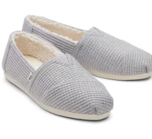 Toms X West Elm Womens Alpargata Mid Grey Repreve Waffle Knit Faux Shearling thumbnail 1