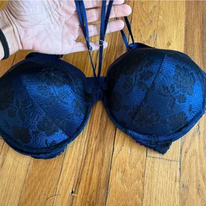 VICTORIAS SECRET Very Sexy Push Up Bra Blue Black Lace 38D‎ thumbnail 2