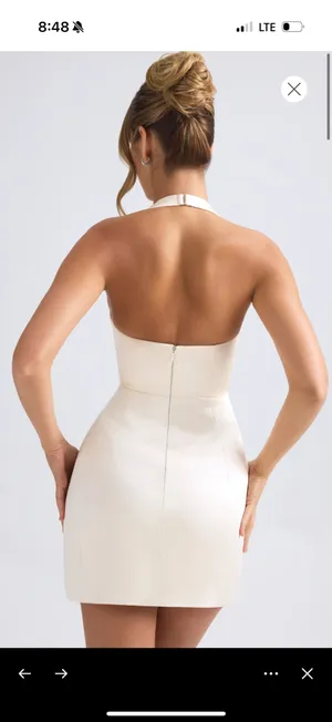 Harmonia Halterneck Structured Tulip Mini Dress in Ivory thumbnail 2