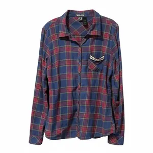 BKE Plaid Flannel with Custom Bead Embellishment L 21” p2p Blue Multi EUC thumbnail 1
