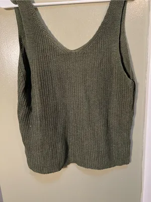 Women’s Size Large Sleeveless Sweater Reversible Scoop Neck V-Neck Knit Green thumbnail 7