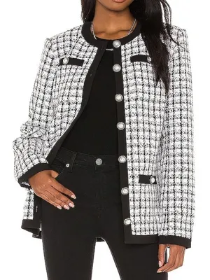Lovers Friends Lucca Jacket Black White Metallic Sparkly Plaid Tweed Blazer Coat thumbnail 1