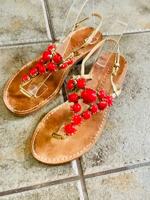 Ivanka Trump Coral Bead Embellished Gold Strap Flat Sandals Sz 8.5 thumbnail 2