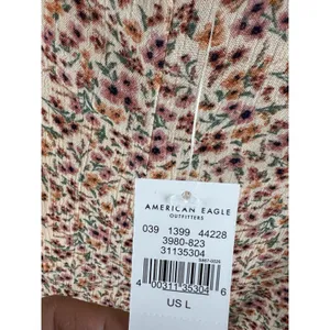 NWT AMERICAN EAGLE Floral Jumpsuit Romper L Smocked Back Pockets Boho thumbnail 7