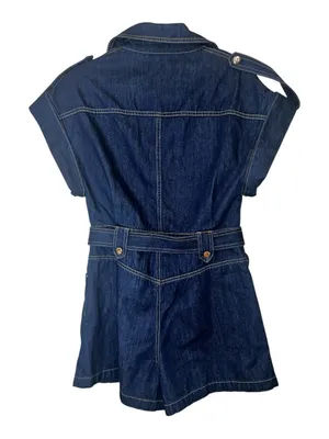 Commense Denim Belted Collar Romper NWT Navy Relaxed Fit Belted Shorts Medium thumbnail 5