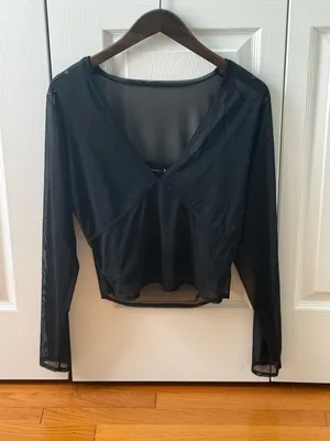Abercrombie & Fitch Long Sleeve Mesh Top in Black thumbnail 2