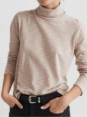 NWT Madewell Whisper Cotton Striped Turtleneck Tee Matchstick sz XXL thumbnail 5