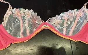 For Love & Lemons Bra Womens Medium Pink Lace Floral Balconette Underwire Sheer thumbnail 5