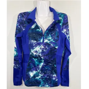 Tek Gear DryTek Womens Small‎ Blue Purple Galaxy Print Quarter Zip Pullover Top thumbnail 2