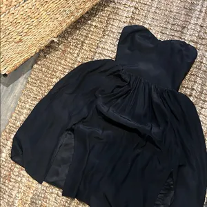 Amanda Uprichard 100% Silk Elegant Black Strapless Midi Dress Size Small thumbnail 1