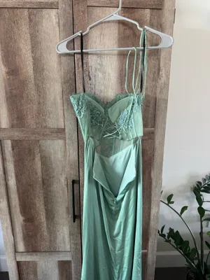 Green Lace Corset Silk Prom Dress- Originally $800 thumbnail 2