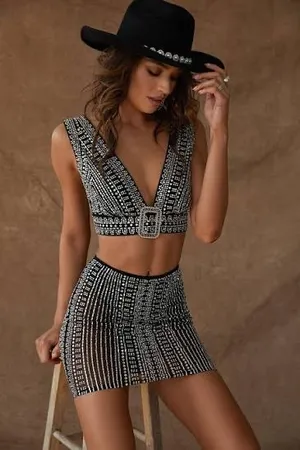 12th Tribe Black Violet Rhinestone-Studded Two Piece Set thumbnail 9