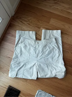 Abercrombie High Rise Baggy Cargo Pants Cream Relaxed Fit Utility Size 12 31 thumbnail 9