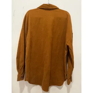 SHEIN Womens XL Corduroy Button Down Shirt Brown Oversized Shacket Long Sleeve thumbnail 3
