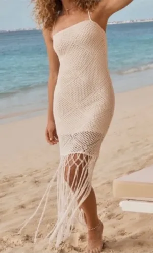 EUC Abercrombie & Fitch Crochet Fringed Dress Cream Size Small thumbnail 1