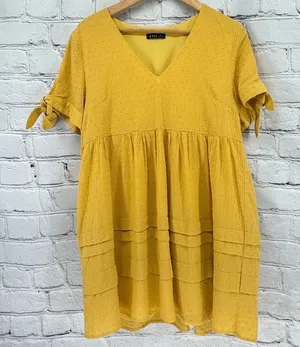 Very j Dress M Golden Yellow 100% Cotton Lined Swiss Dot thumbnail 1