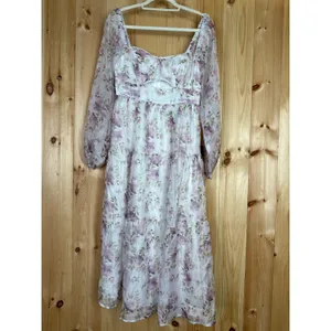 NWT Lulus Radiant Afternoon Ivory Floral Cutout Tiered Midi Dress Wedding Size S thumbnail 2