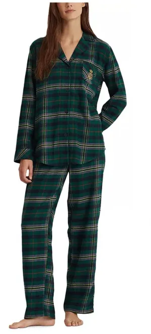 NWT LRL Ralph Lauren M Brushed Twill 2PC PJ‎ Set Plaid Green Pajamas Black Label thumbnail 1