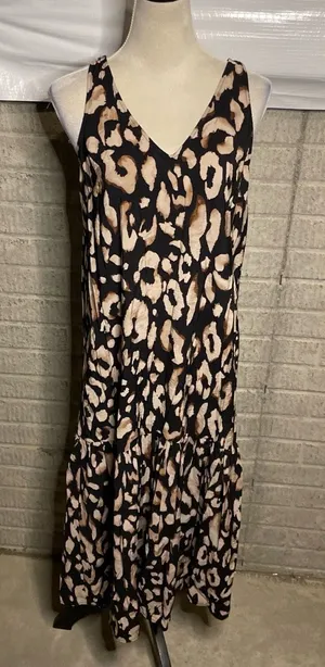 H&M Womens Animal Print V Neck Tiered‎ Flounce Dress Size Small thumbnail 1
