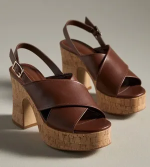 Anthropologie Brown Cross-Strap Woven Platform Sandals Size EU 40 US 9-9.5 thumbnail 1