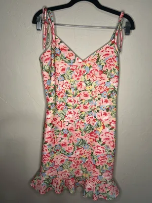 LPA Revolve Multi Ruffle Pink Blossoms Floral Spaghetti-Strap‎ Mini Dress thumbnail 4