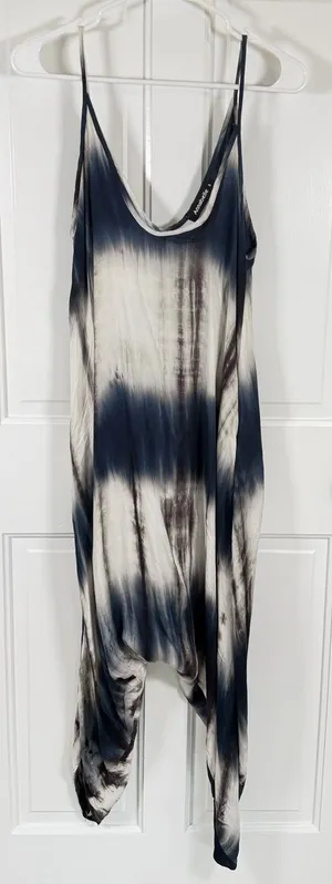 Annabelle Tie Dye Harem Jumpsuit Small Navy Cream Boho Drop Crotch Pockets thumbnail 1