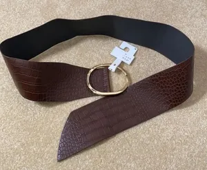 Women’s Barkwood Brown Wide Belt with Gold Buckle M NWT thumbnail 1