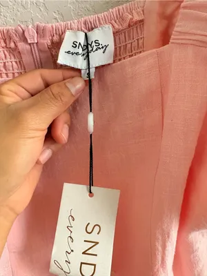 NEW SNDYS everyday Tuscany Dress Pink Puff Sleeve Mini Dress size small thumbnail 2