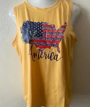 🆕American Map Land Of The Free Tank - Yellow XL🆕 thumbnail 1