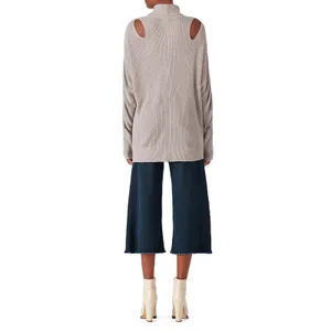 Ella Moss Barley Gray Cut Out Cashmere Blend High Neck Knit Tunic Sweater Size M thumbnail 2