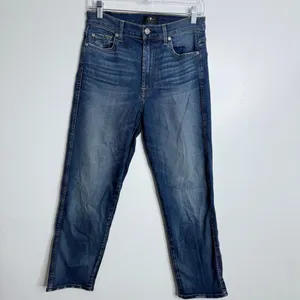 7 For All Mankind High Waist Cropped Straight Jeans Authentic Light Size 27‎ thumbnail 2