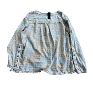 Free People New Romantics Striped Long Sleeve Top Beige Blue Small‎ Raw Hem Boho thumbnail 2